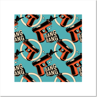 Bang Bang Black Cat Pattern in blue Posters and Art